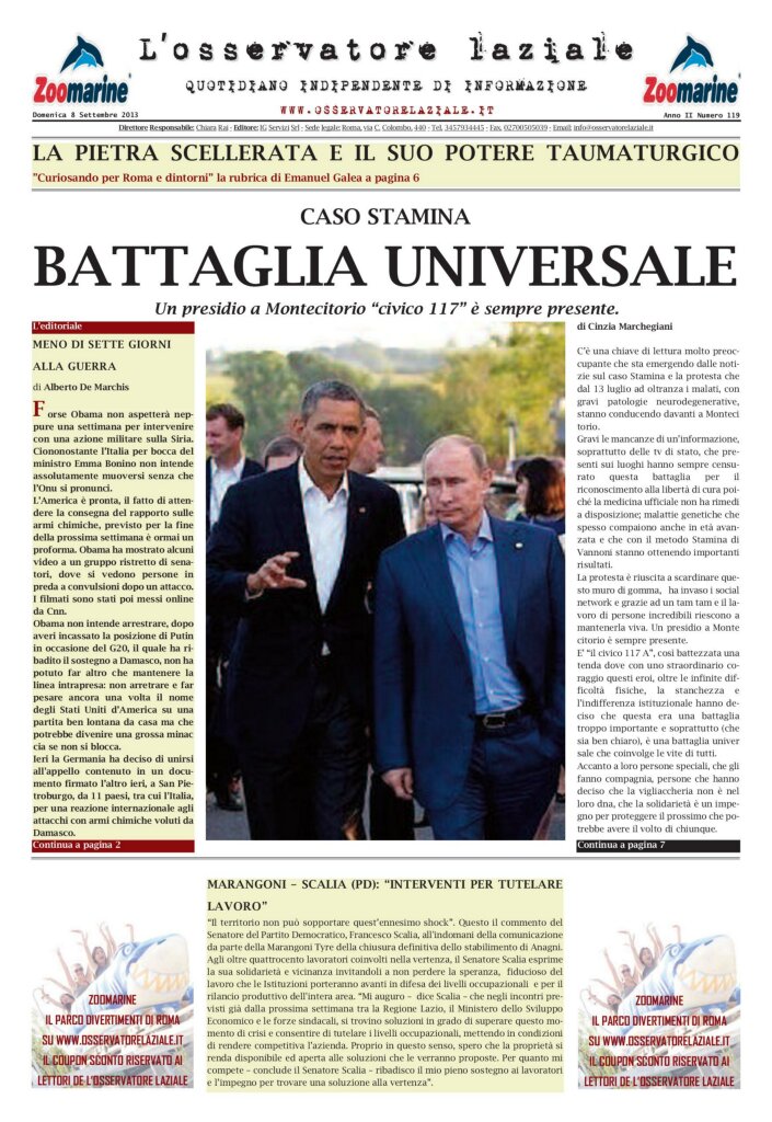 L'osservatore d'Italia edizione del 8 Settembre 2013